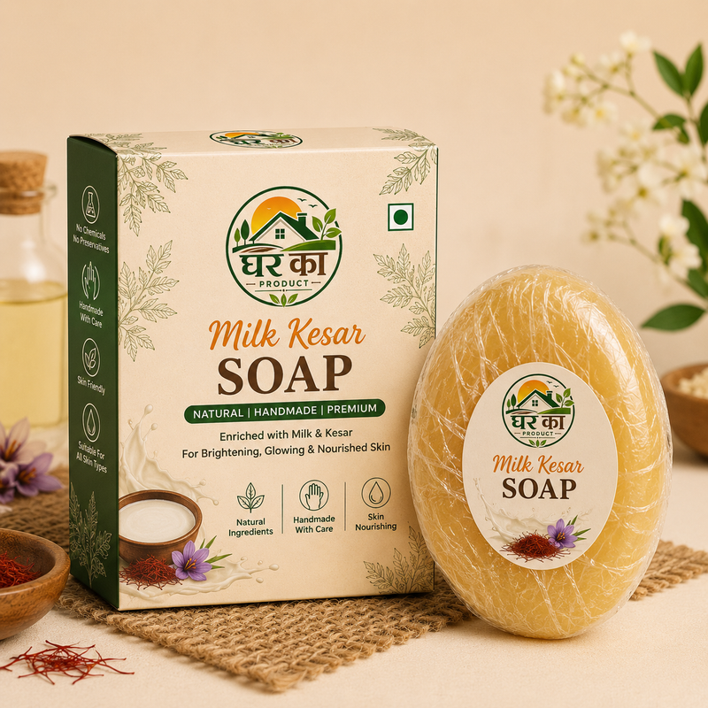 Natural Milk Kesar Soap | Handmade Herbal Bath Soap | Ghar Ka Product